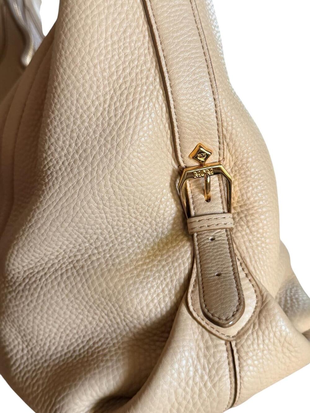 MCM Klara Medium Hobo Bag Beige Pebbled Leather Gold Hardware - Picture 5 of 14